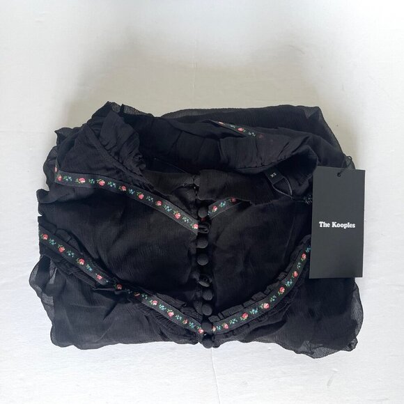 The Kooples Women’s XS Black Floral Ruffle Top Long Sleeve Mock Neck Whimsigoth - Picture 6 of 9